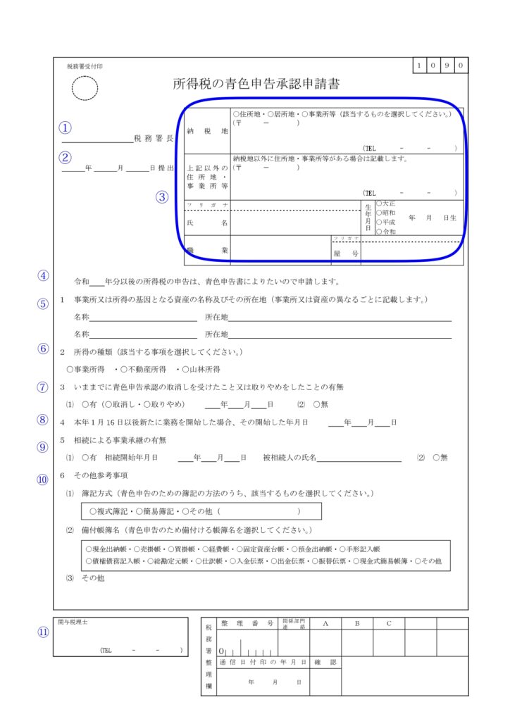 個人青色申告承認申請書